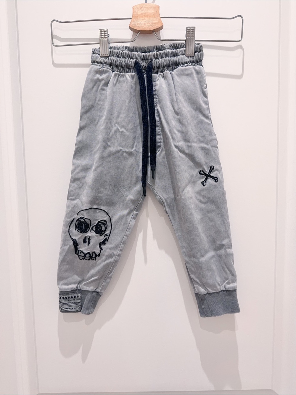 Nununu Toddler Gray Skull Jogger Jeans Pants with Drawstring